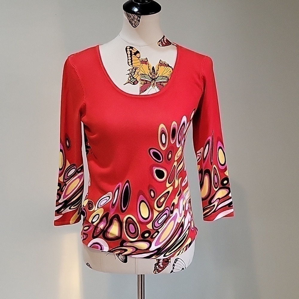 Alison SHERI red 70's psycadelic looking pattern.  Size is Small